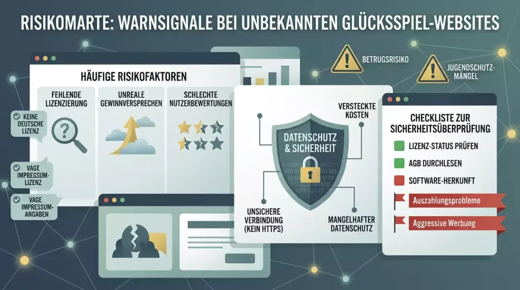 Risikokarte mit Warnzeichen einer unbekannten Glücksspielseite