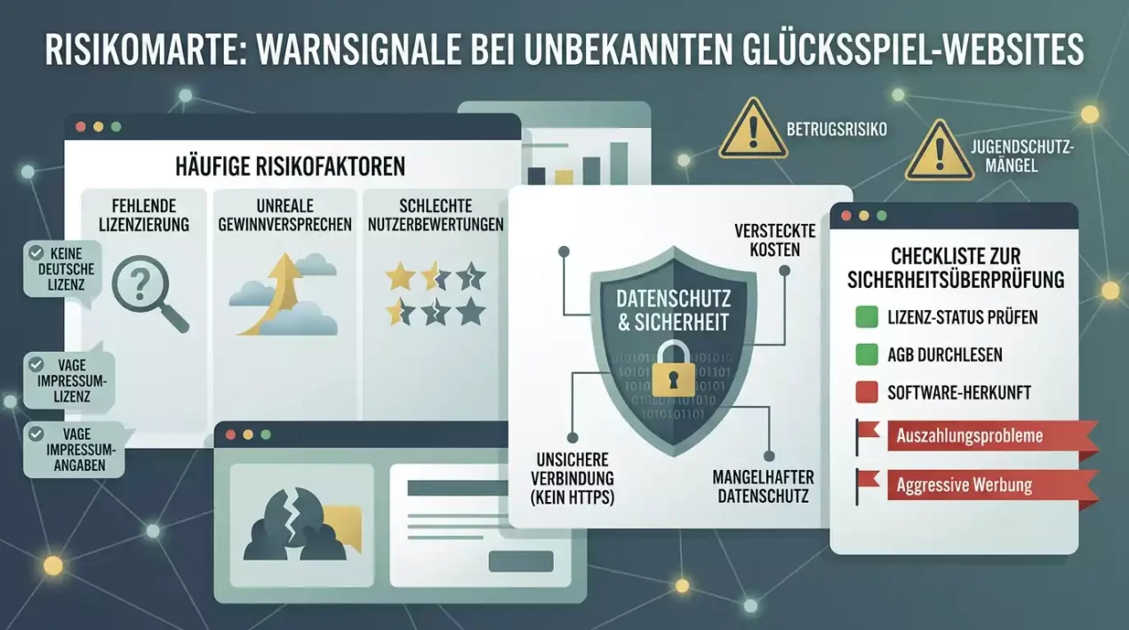 Risikokarte mit Warnzeichen einer unbekannten Glücksspielseite